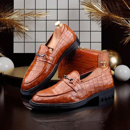 WUGATTI Special Check Designed Brown Leather Shoes