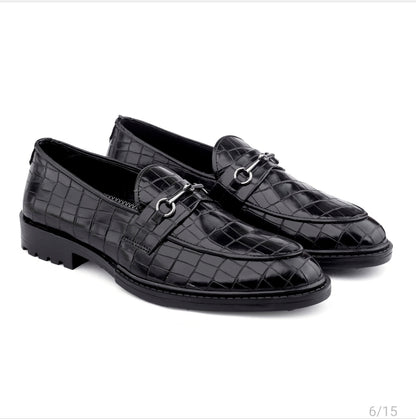 WUGATTI Special Check Designed Black Leather Shoes