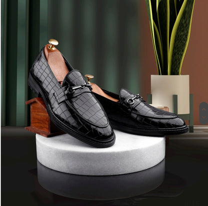 WUGATTI Special Check Designed Black Leather Shoes