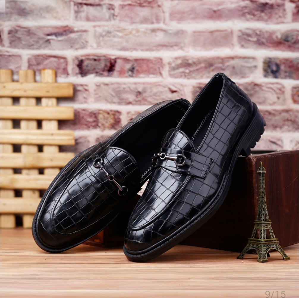 WUGATTI Special Check Designed Black Leather Shoes