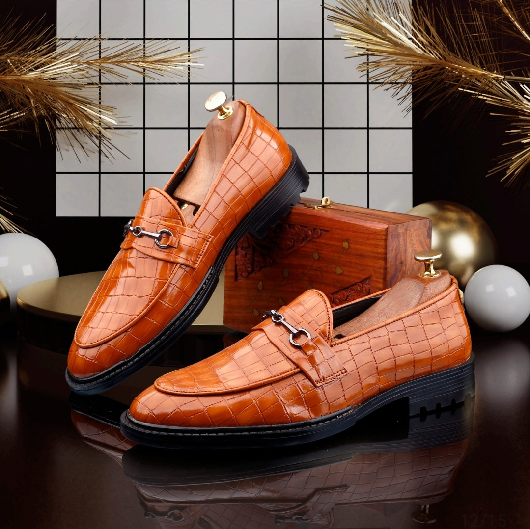 WUGATTI Special Check Designed Tan Leather Shoes