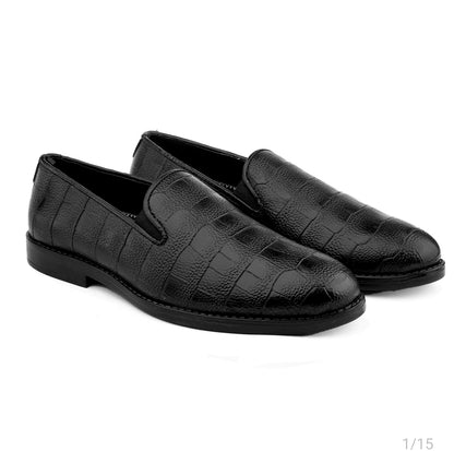 WUGATTI Unique Handcrafted Black Leather Loafers