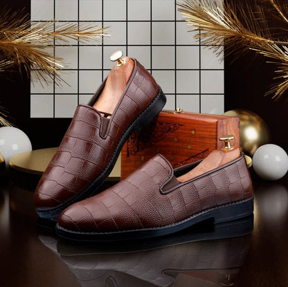 WUGATTI Unique Handcrafted Brown Leather Loafers