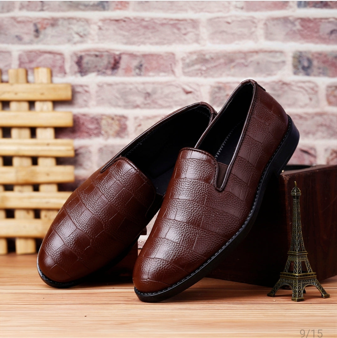 WUGATTI Unique Handcrafted Brown Leather Loafers