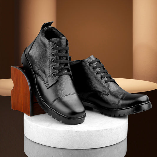 WUGATTI Exotic Black Leather Handcrafted Boots for men